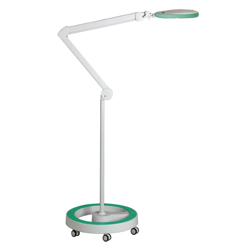Lampa z lupą Lumeno 721X z zieloną osłoną gumową w zestawie ze statywem jezdnym