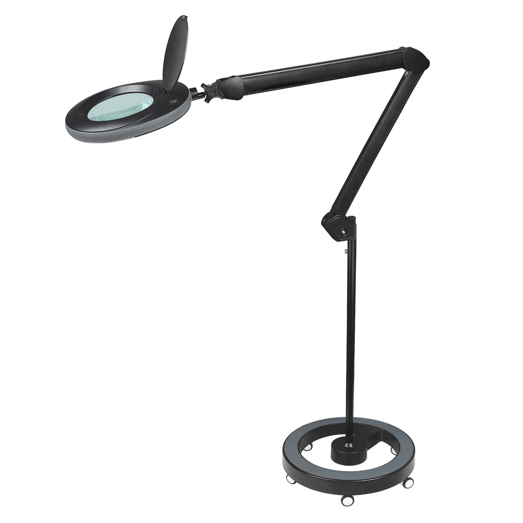 Lampa z lupą Lumeno 721X w kolorze czarnym w zestawie ze statywem jezdnym