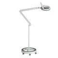Lampa z lupą Lumeno w kolorze szarym w zestawie ze statywem jezdnym, widok z boku